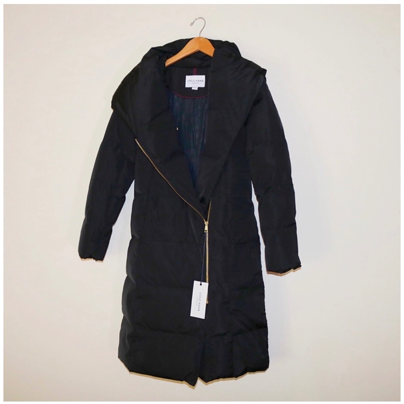 Cole Haan Down & Feather Coat, Pillow Collar, Black, Medium (8/10), Nwt